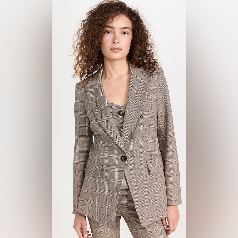 NWOT Veronica Beard Long and Lean Dickey Jacket Brown Multi Plaid 8